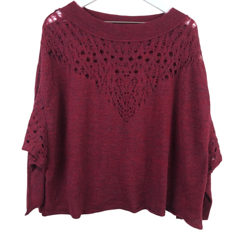 Free People Pointelle Ballet Neck Pullover Garnet - Picture 2 of 7